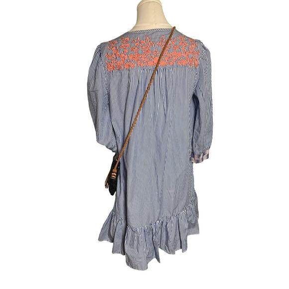 J.Crew Re-Imagined Boho Dress S Blue White Striped Embroidered Cotton Peasant - Picture 5 of 14